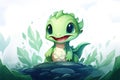 A small green dragon with large eyes and a big toothy smile. Generative Ai. Royalty Free Stock Photo