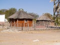 Small African village road, homes and people of Gweta Botswana