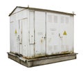 Small aged rusty rural power electric substation stands on the