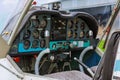 Small aircraft control panel, detail of the cabin. Small plane cockpit Royalty Free Stock Photo