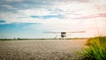 Small airplane coming on a taxiway in the morning. Bright life. High growth and high risk business concept Royalty Free Stock Photo