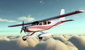 A small airplane flying against a sky background. Generative A.I Royalty Free Stock Photo