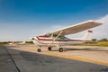 Small airplane with propeller in front. Royalty Free Stock Photo