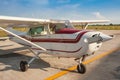 Small airplane with propeller in front. Royalty Free Stock Photo