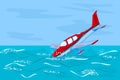 Small airplane sinking in sea. Light aircraft going under water. Personal plane sinking in ocean.