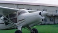 Small airplane starting accelerate ready to fly from airfield. Plane taking off. Royalty Free Stock Photo