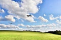 Small airplane taking off and towing a sailplane into sky Royalty Free Stock Photo