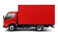 A small and all red modern Toyota Dyna delivery truck with a box body. Royalty Free Stock Photo