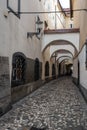 Small alley leading to the fish market in the center of Ljubljana Royalty Free Stock Photo