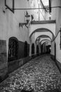 Small alley leading to the fish market in the center of Ljubljana Royalty Free Stock Photo