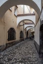 Small alley leading to the fish market in the center of Ljubljana Royalty Free Stock Photo