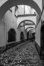 Small alley leading to the fish market in the center of Ljubljana Royalty Free Stock Photo