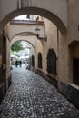 Small alley leading to the fish market in the center of Ljubljana Royalty Free Stock Photo