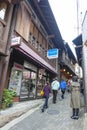Small alley with souvenir shops and stores in the hot spring village of Arima Onsen in Kobe, Japan Royalty Free Stock Photo