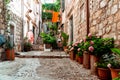 Small alleys full of flowers in Dubrovnik, Croatia Royalty Free Stock Photo