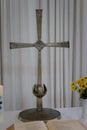 Small altar with holy cross and open bible Royalty Free Stock Photo