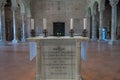 Small altar in the middle in the central nave of the Basilica of Sant `Apollinare in Classe, Ravenna, Italy