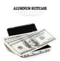 Small aluminum suitcase full of dollar Royalty Free Stock Photo