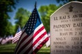 Small American flags and headstones at National cemetary- Memorial Day display