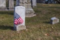 Small American flags and headstones at National cemetery. Royalty Free Stock Photo