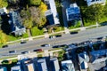 In small American town, an aerial view a road with cars Royalty Free Stock Photo