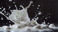 A small amount of milk has been splashed onto a black surface, creating a striking visual contrast Royalty Free Stock Photo