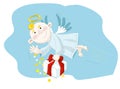 Small angel flying on the blue sky Royalty Free Stock Photo