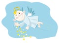 Small angel flying on the blue sky