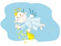 Small angel flying on the blue sky