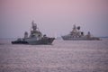 The small anti-submarine ship `Kazanets and the missile cruiser Marshal Ustinov`, Kronstadt