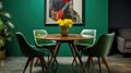 Small apartment with living room. Dining area, table and green chairs Royalty Free Stock Photo