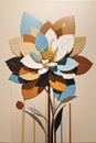 A small art with an acrylic of a geometric flower with an earth tone colors pattern