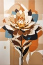 A small art with an acrylic of a geometric flower with an earth tone colors pattern