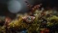 Small arthropod on shiny leaf in forest, selective focus generated by AI Royalty Free Stock Photo