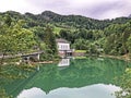 Small artifical lake Rampensee Raempensee, or Stausee Rempen or Wagitaler Aa Stausee or Waegitaler Aa Stausee, Vorderthal