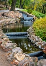 Small artificial waterfalls at Bastion Hill park in Riga, Latvia Royalty Free Stock Photo