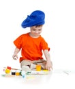 Small artist child with paints Royalty Free Stock Photo