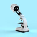 Small assistant artificial intelligence robot working on microscope