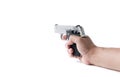 Small automatic gun in hand man Royalty Free Stock Photo