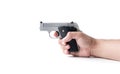 Small automatic gun in hand man Royalty Free Stock Photo