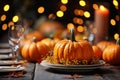 Small autumn pumpkins on a plate, bokeh 2