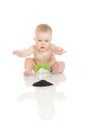 Small baby with green plant isolated #2 Royalty Free Stock Photo