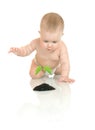 Small baby with green plant isolated Royalty Free Stock Photo