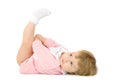 Small baby lay on back and make gymnastic exercise Royalty Free Stock Photo