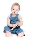 Small baby worker with paint brush Royalty Free Stock Photo