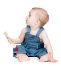 Small baby worker with paint brush Royalty Free Stock Photo