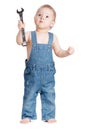 Small baby worker with spanner wrench Royalty Free Stock Photo