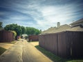 Small back alley at suburban neighborhood in North Dallas, Texa Royalty Free Stock Photo