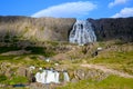 Small Baejarfoss and great Dynjandi waterfalls at west fjords of Iceland