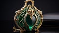 Exquisite Golden Jewelry Box With Green Gilded Glass